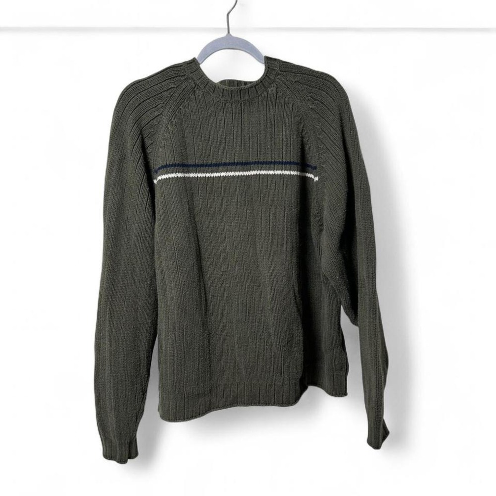 Eddie Bauer Knit Pullover Striped Crewneck Sweater Long Sleeve Green XXL Y2K
